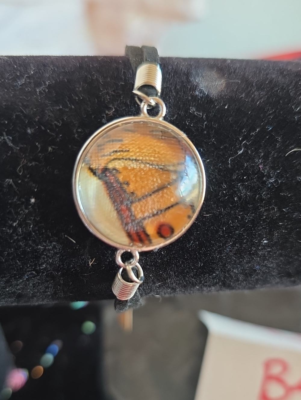 Handcrafted Orange Butterfly Wing Pendant Bracelet